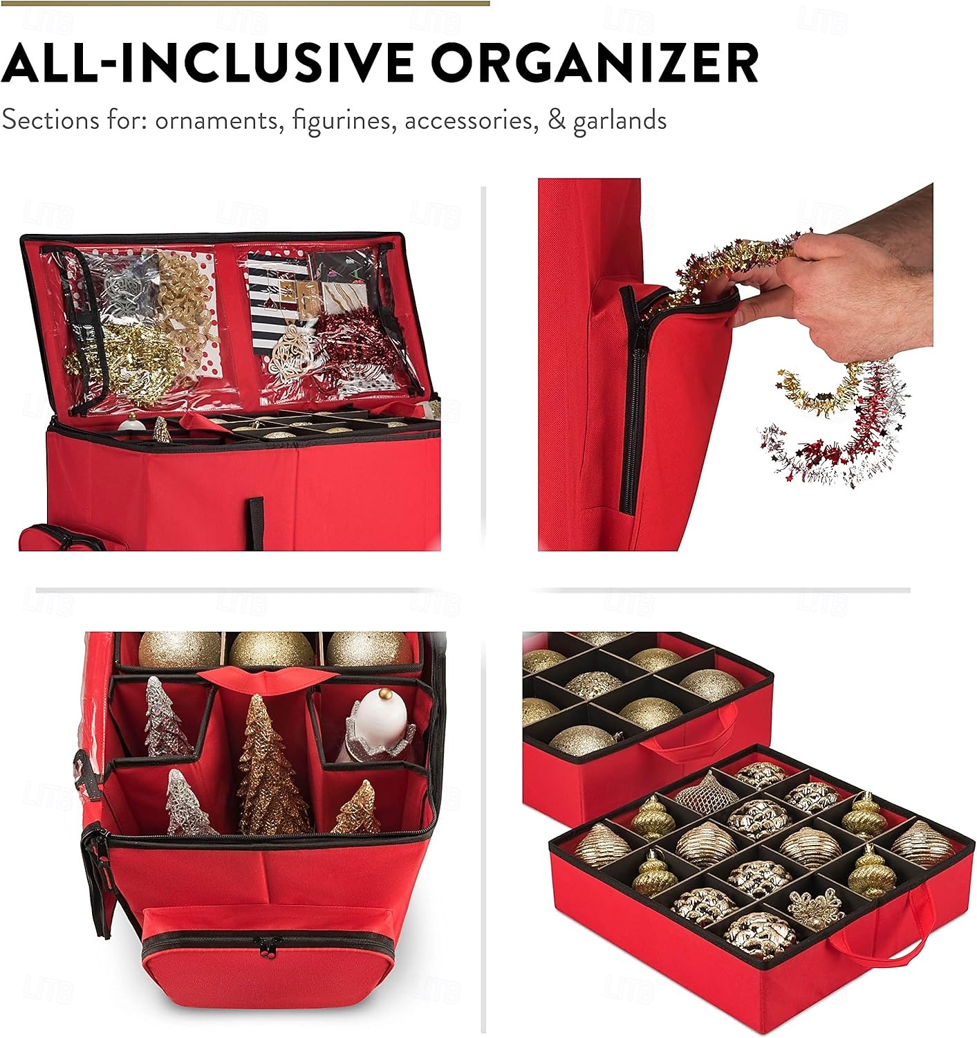 allt-i-ett förvaringslåda för julgranskulor &dekorationsbehållare - lättåtkomliga, avtagbara brickor, rymmer 73 ornament - justerbart utdrag för figurer och fickor för dekoration - svart 2026 - $80.99 –P8