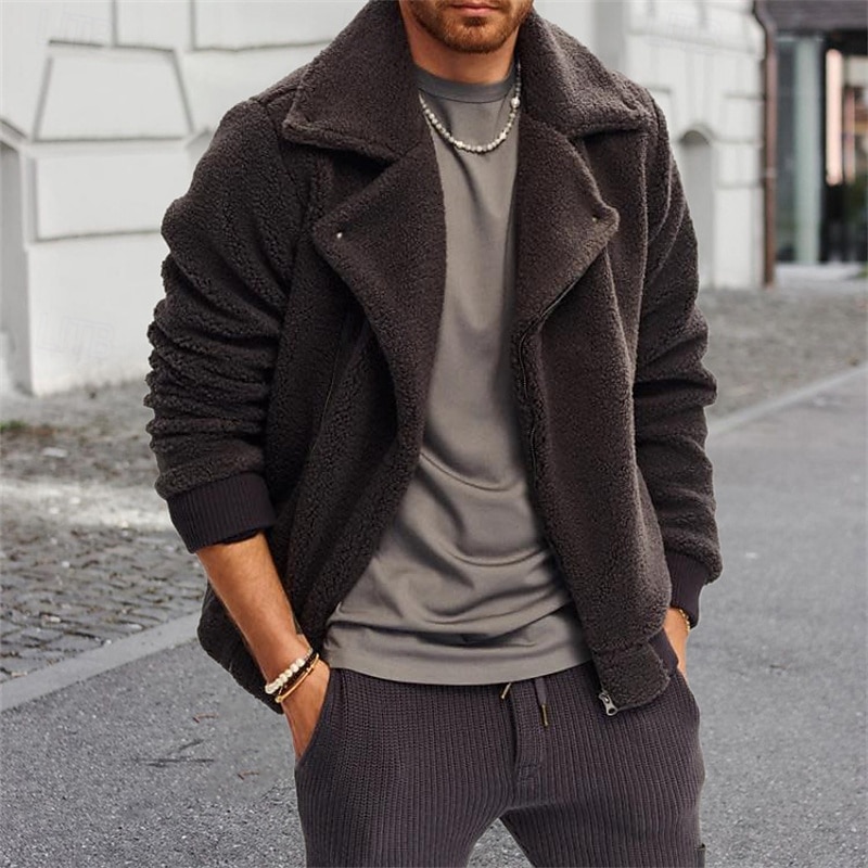 Herren Wintermantel Fleecejacke Freizeitjacke Lässig Täglich Thermowarm Tasche Vollreißverschluss Herbst Winter Einfarbig Streetwear Täglich Fallendes Revers Regulär Schwarz Jacken 2026 - $57.99 –P1