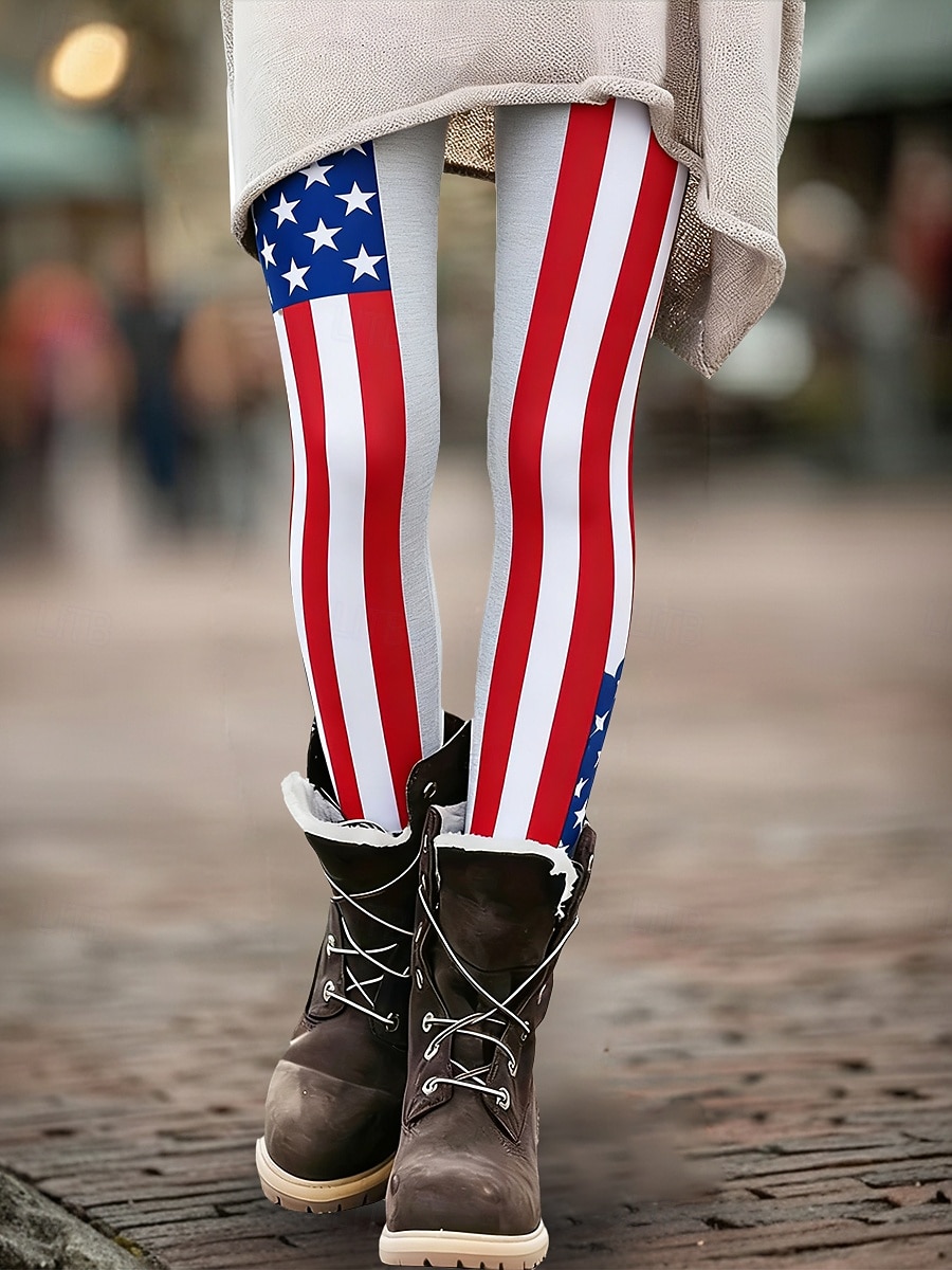 Leggings femininas para o Dia da Independência dos EUA, leggings confortáveis, leggings casuais para férias, calças compridas de cintura alta com estampa da bandeira americana, confortáveis, elásticas, casuais para uso diário, férias, azuis, primavera, ou de 2026 por $22.99 –P1