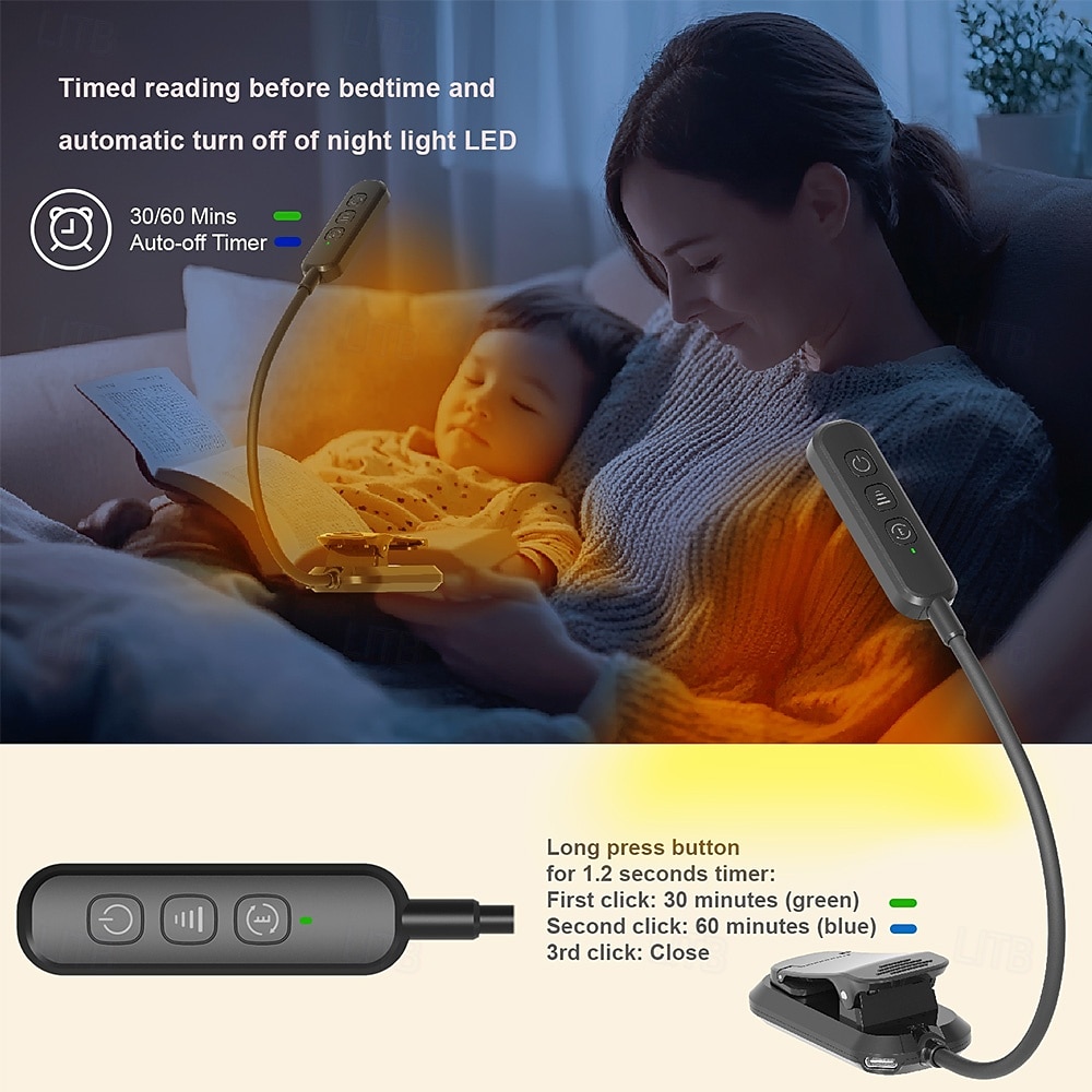 2026年 充電式読書灯。ベッドでの読書に最適。20個のLEDとメモリ機能付き。3つの色温度、5つの明るさレベル。フレキシブルなグースネック、軽量なクリップブック読書灯。  コレクション – $20.99 –P5