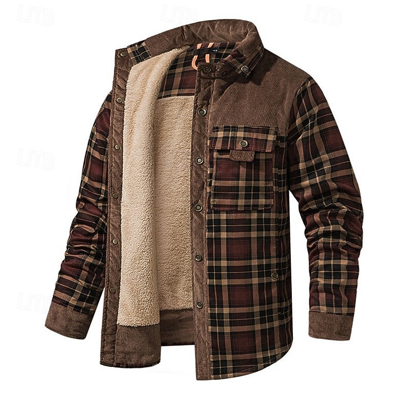 Per uomo Cappotto Invernale Giacca in Pile Giacca Casual Casuale Quotidiano Calore Termico Tasca Bottonato Autunno Inverno Plaid Streetwear Quotidiano Colletto Mao Regolare Rosso Verde scuro Marrone del 2026 a $72.99 –P7