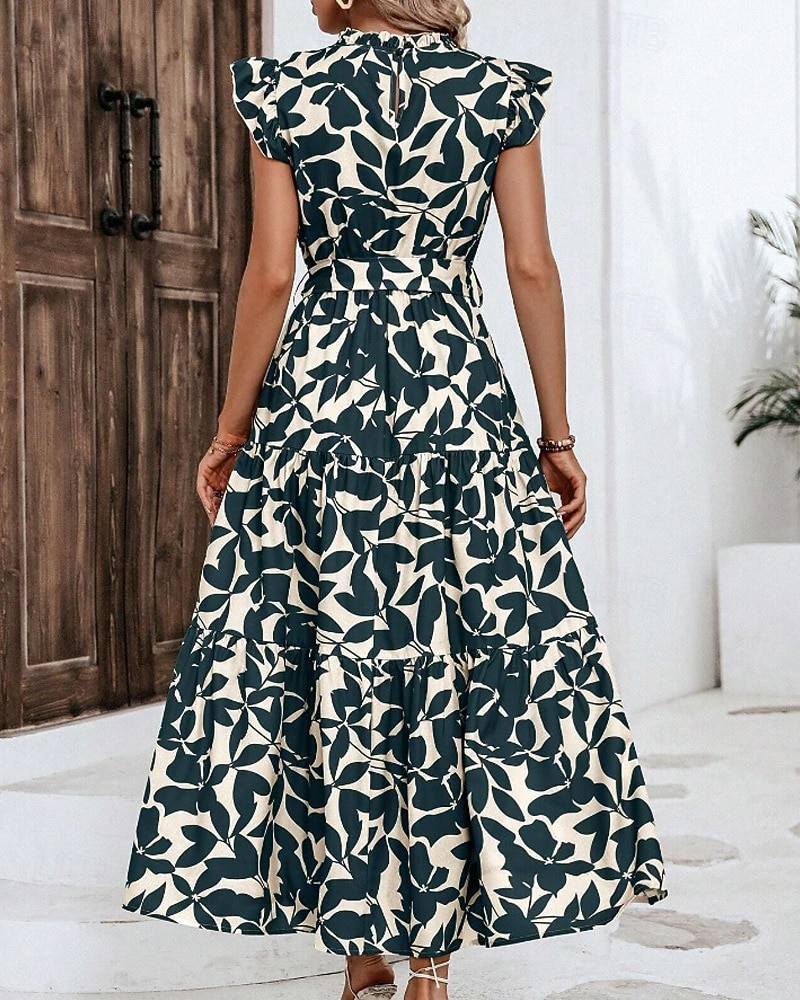 Per donna Abito Midi Abito Floreale Abito Stampato Moda Moderno All'aperto Vacanza Uscire Vestibilità comoda Floreale Senza Maniche Collo alla coreana Arancione Marrone Verde Blu scuro Estate del 2026 a $26.99 –P9