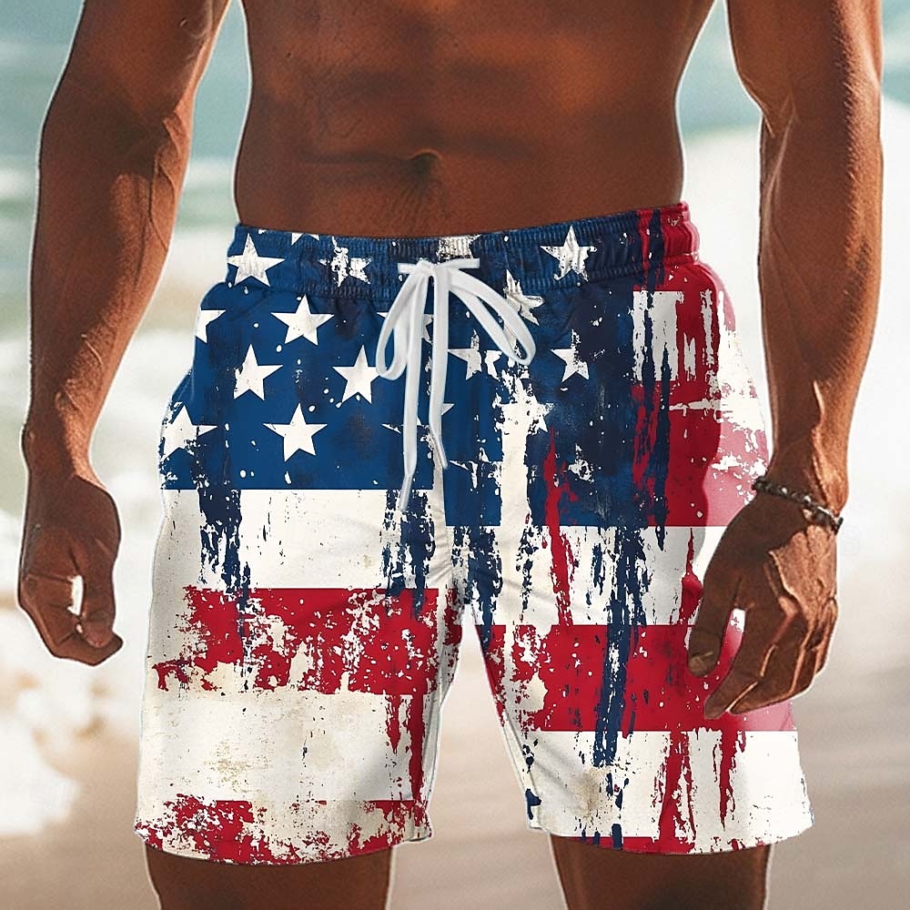 Men's American US Flag 4th of July U.S. 250th Anniversary 250th Anniversary Swim Trunks Swim Shorts Board Shorts Mid Waist Hawaiian Holiday Side Pockets Mesh Lining Elastic Drawstring Waist Designer 2026 - $20.99 –P3