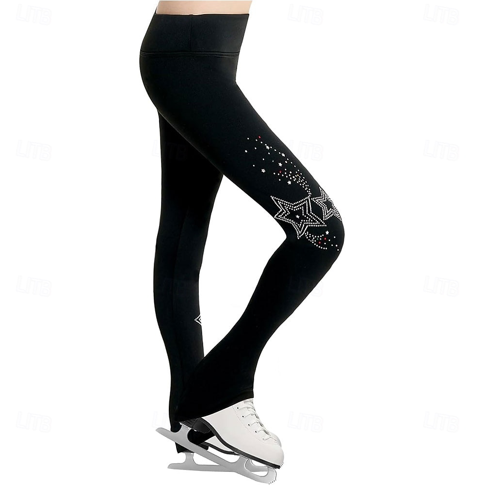 Pantalones de patinaje artístico para mujer y niña, elásticos, negros, para entrenamiento, competición, térmicos, cálidos, con cristales y diamantes de imitación, para patinaje sobre hielo. 2026 - $111.99 –P2