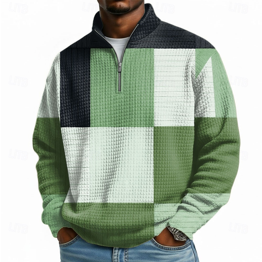 Herren Karomuster Waffel Pullover Mode Täglich Klassisch Lässig Stehkragen Viertelreißverschluss Heim Outdoor Büro Arbeit Blau Braun Grün Grau Reißverschluss Herbst Winter Designer S M L XL XXL XXXL 2026 - $32.99 –P3