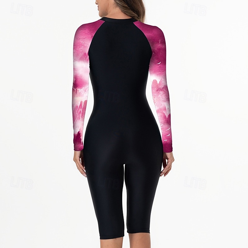 Жен. Рашгард Купальный костюм Один Пис Графика Пэчворк Застегнуться УФ-защита Эластичность Длинный рукав Купальники Серфинг Дайвинг Для погружения с трубкой Весна 2026 - $30.99 –P6