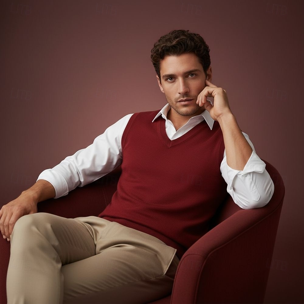 Pull sans manches pour homme en pure laine cachemire de qualité supérieure, col en V, maille classique, doux, chaud et respirant. de 2026 ? $79.99 –P1