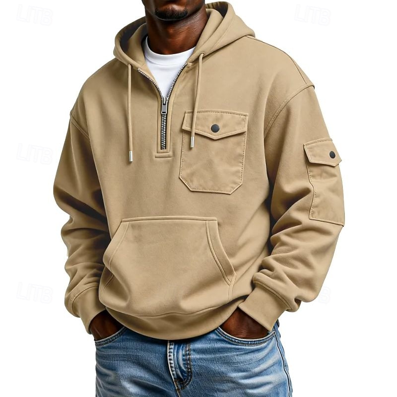 Per uomo Felpa con cappuccio Maglione Felpa con cappuccio e zip corta Felpa con cappuccio in pile Grigio chiaro Con Cappuccio Semplice Tasca Quotidiano Sport & Outdoor Ferie Streetwear Abbigliamento del 2026 a $24.99 –P4