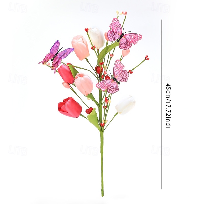 3 ks umělých stonků tulipánů, umělé květiny na Den matek, Den žen, Valentýna, svatbu, bytové dekorace, zeleň, motýlí akcenty, květinová aranžmá 2026 - $28.99 –P6
