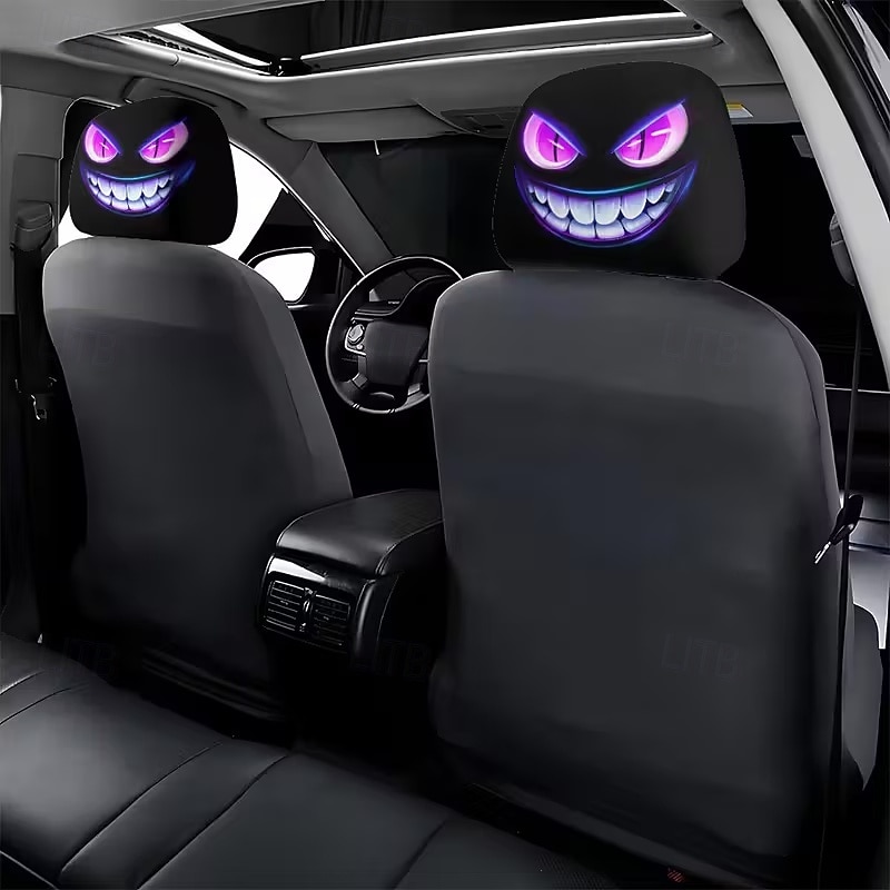 2pcs Cartoon Big-Eyed Face Printed Car Headrest Covers, Interior Decoration, Universal Fit, Washable, Easy to Install, Suitable for Long Trips Or Road Trips, Perfect Quirky Car Decoration 2026 - Kč154 –P14