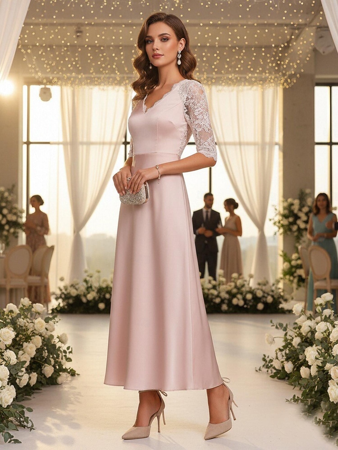scarpe con tacco alla caviglia in pelle scamosciata color carne da donna: eleganti décolleté a punta stiletto per matrimoni al chiuso, invitati a nozze e scarpe eleganti per feste formali del 2026 a $59.99 –P1