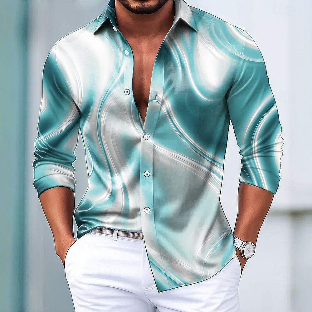 Hombre Geométrico Degradado de color Arte abstracto Camisa Camisa de raso Camisa para Vestido Manga Larga Moda informal Vacaciones Uso Diario Verano Primavera Otoño Cuello Vuelto Impresión 3D Camisas 2026 - $29.99 –P3