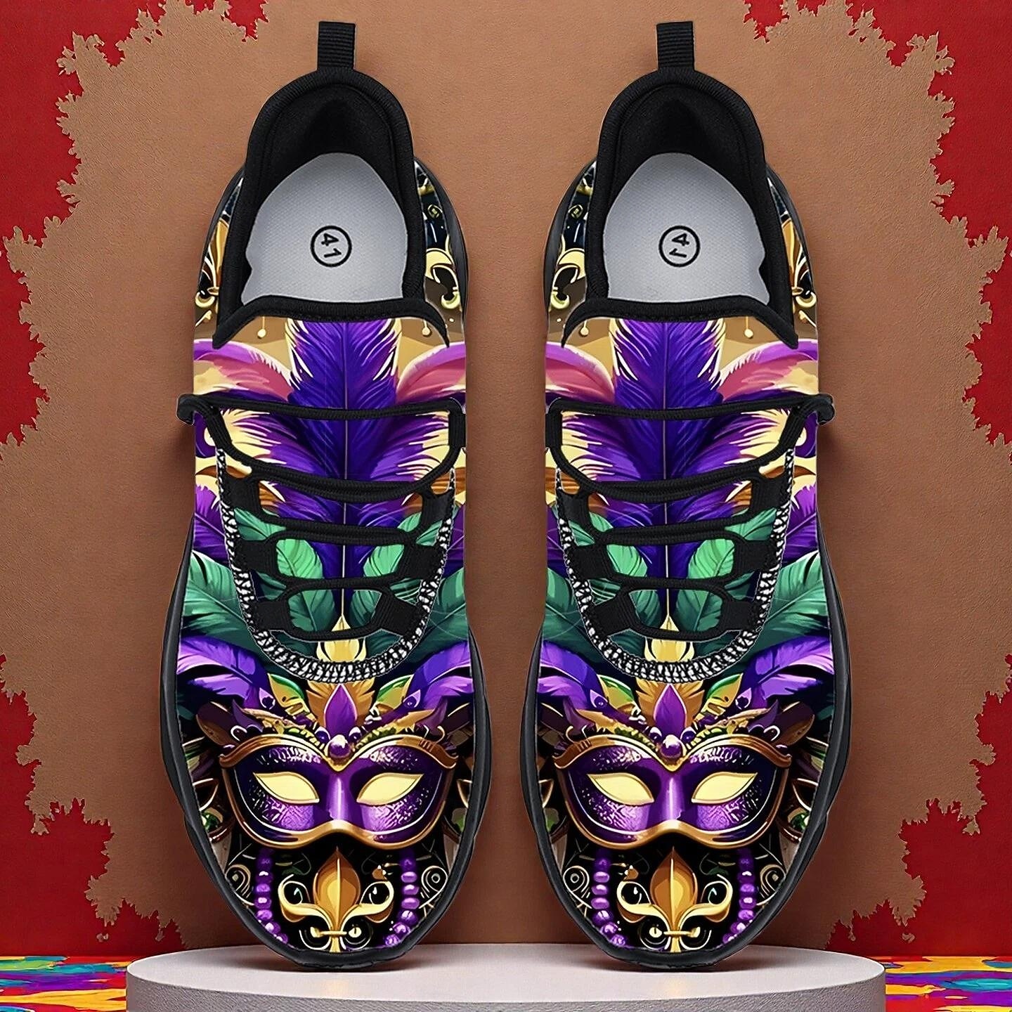Men's Mardi Gras Purple and Green Carnival Slip-On Shoes with Feather Mask Pattern – Comfortable and Stylish Footwear for Carnival, Parades and Festivals 2026 - $42.99 –P1