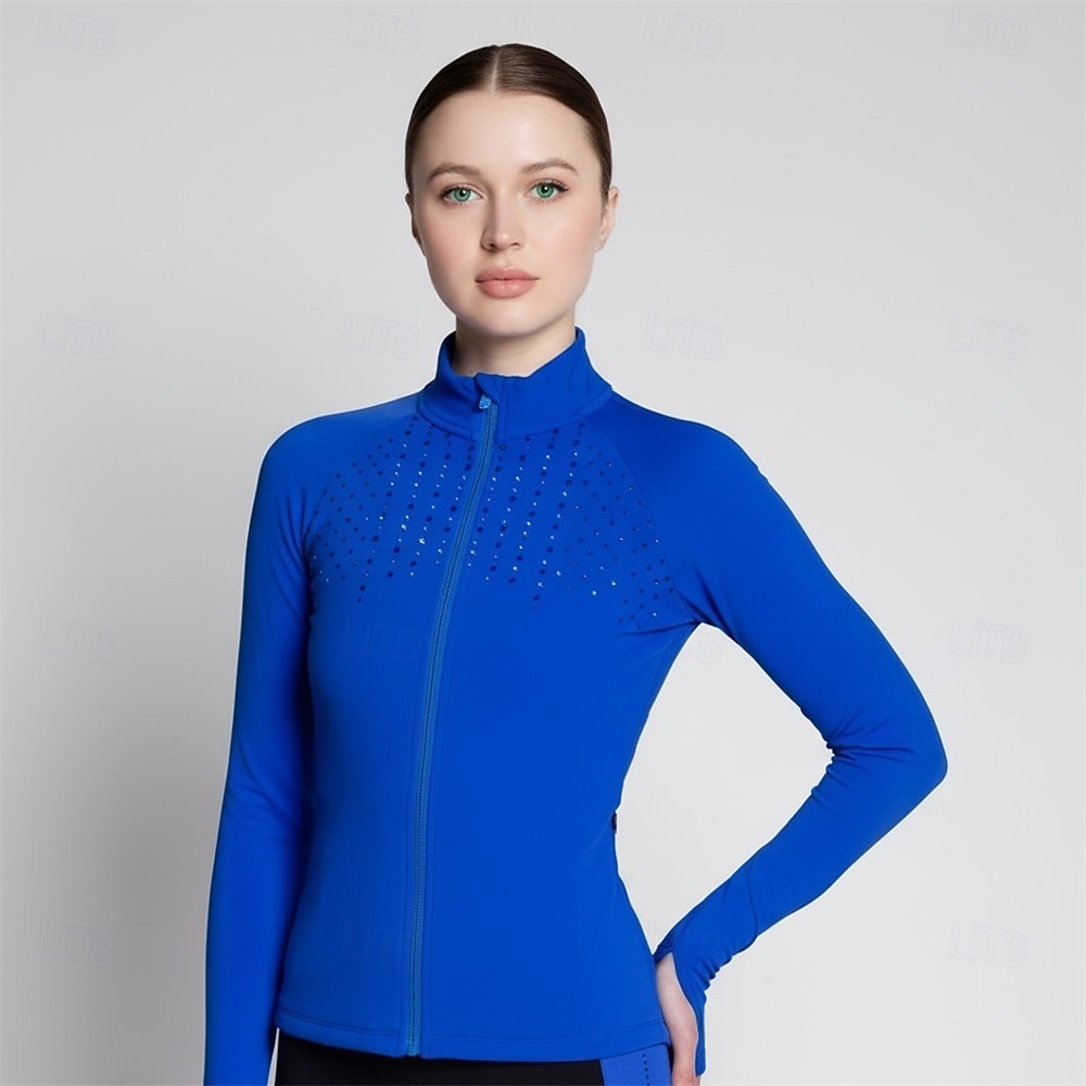 Chaqueta de lana para patinaje artístico Mujer Patinaje Sobre Hielo Chaqueta Camiseta Azul Real Retazos Licra Elástico Entrenamiento Competición Ropa de Patinaje Mantiene abrigado Clásico Manga Larga 2026 - $105.99 –P1