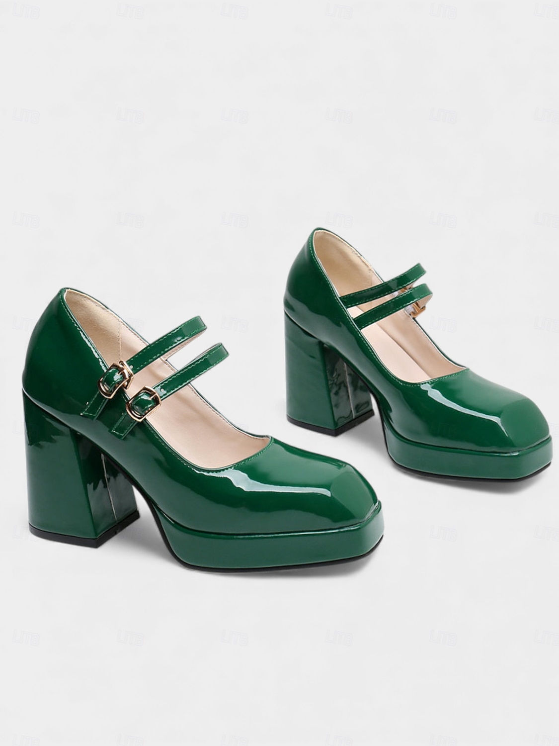 2026年 女性用マルディグラ赤のパテントフェイクレザープラットフォームヒールにダブルバックルのメリージェーンシューズ - カーニバル、パレード、フェスティバルのお祝いに最適  コレクション – $59.99 –P4