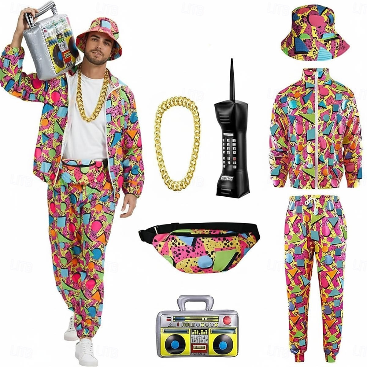 Retro Vintage 1980s Hip Hop Outfits Bag Accesories Set with Accessories Long Sleeves Disco Fancy Dress Men's Carnival Costume Halloween Carnival New Year Pride Parade Pride Month Adults Bag More 2026 - $61.99 –P1