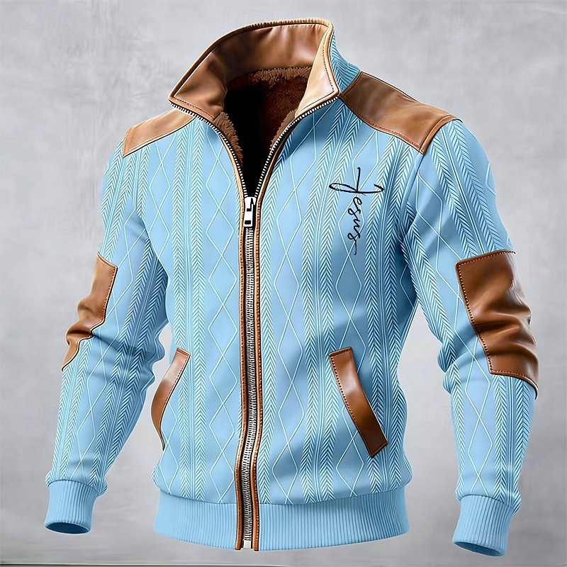 Homens Casaco de inverno Casaco de lã Jaqueta casual Diário Ao ar livre Térmico / Quente Jacquard Bolsos Outono Inverno Bloco de cor Cruz Roupa de rua Diário Colarinho Chinês Padrão Preto Branco de 2026 por $51.99 –P3