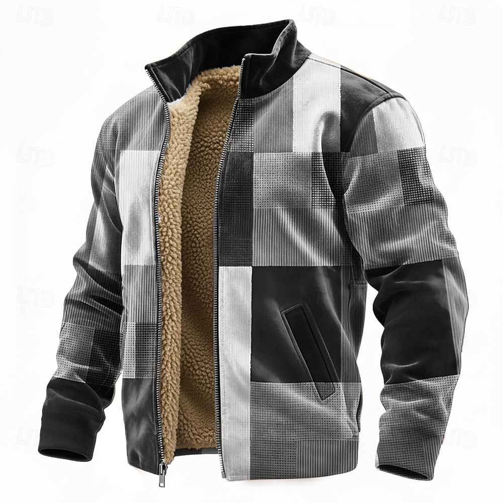 Herren Geometrisch Karomuster Fleece Jacke Pullover Mode Täglich Einfach Lässig Stehkragen Reißverschluss Outdoor Urlaub Geschenk Ausgehen Blau Rote Braun Grau Tasche Reißverschluss vorne Herbst 2026 - $41.99 –P4