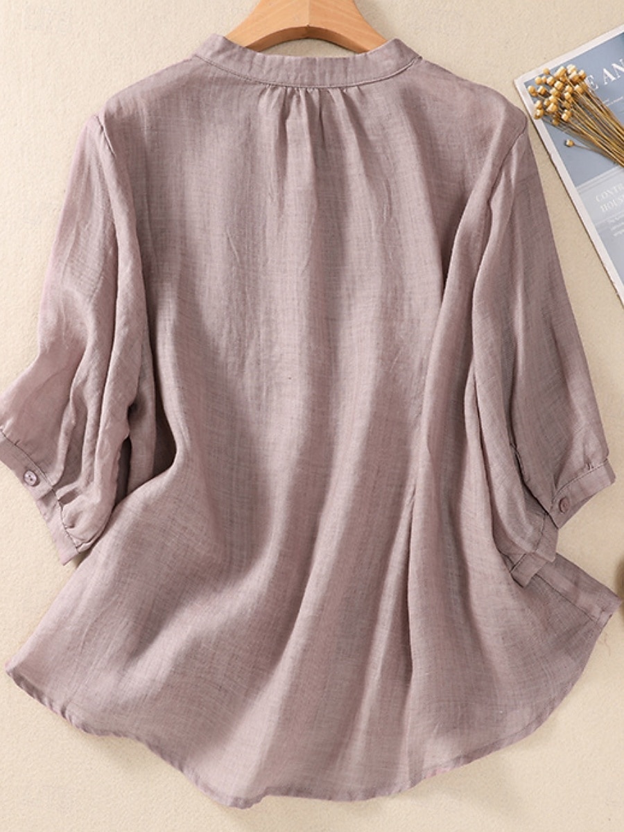 Γυναικεία Μπλούζα Λινό από ψεύτικο βαμβάκι Κεντητό Κουμπιά Φλοράλ Στυλάτο Καθημερινό 3/4 Μήκος Μανικιού Μανδαρίνο Κολλάρο Κανονικά μπλουζάκια Καθημερινά Ανθισμένο Ροζ Βυσσινί Πορτοκαλί Χακί 2026 - $34.99 –P13