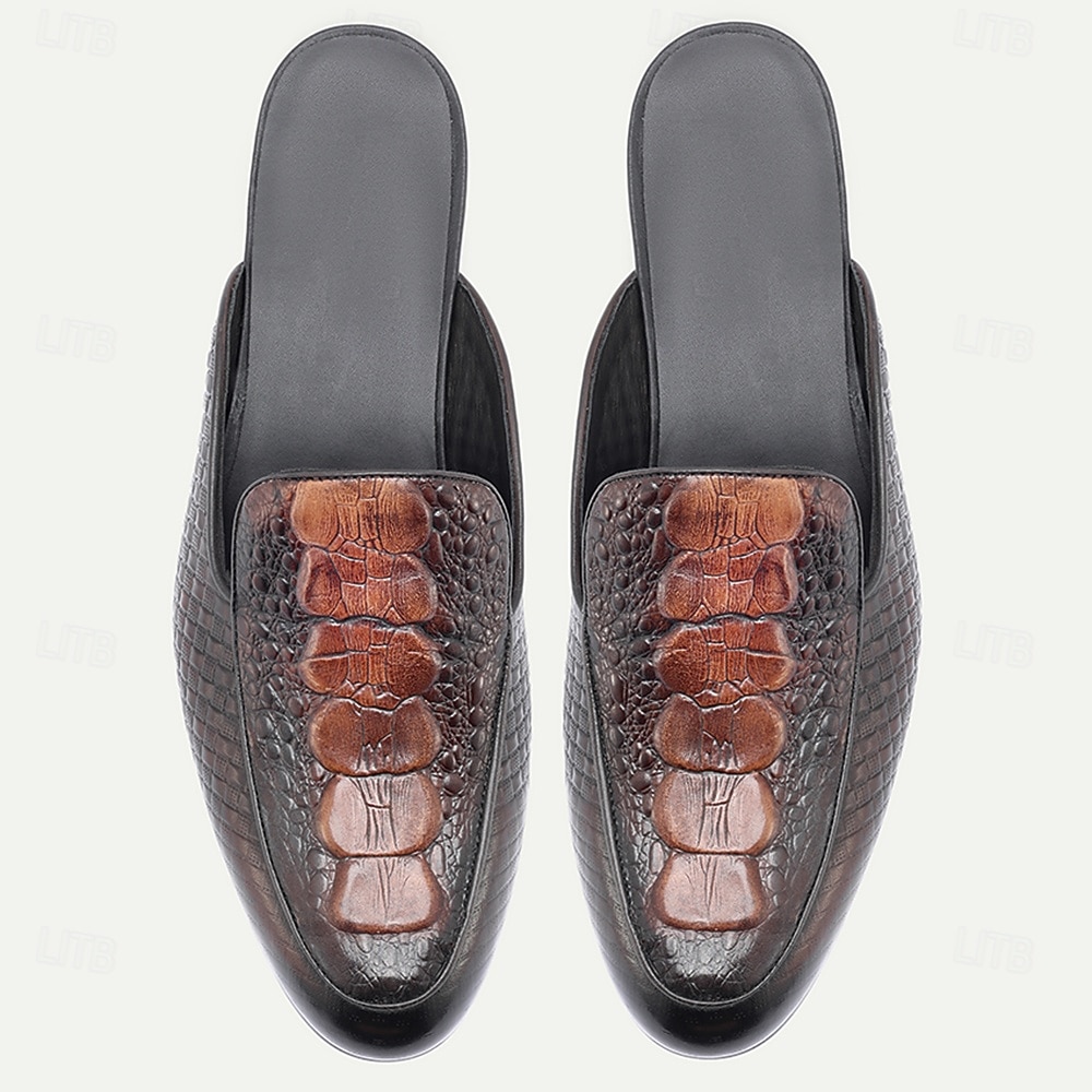 Svarta herrloafers med krokodilmönster – elegant slip-on-design med premiumläder, perfekt för bröllop, speciella tillfällen och formella kläder 2026 - $94.99 –P2