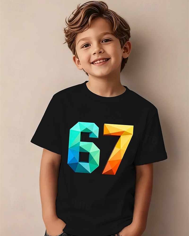 Cotone Bambini Ragazzi Nero Bianco Grafico Gergo divertente 67 Maglietta Blusa Girocollo Manica Corta All'aperto Abbigliamento Quotidiano Moda Streetwear Designer Stampa Estate del 2026 a $14.99 –P1