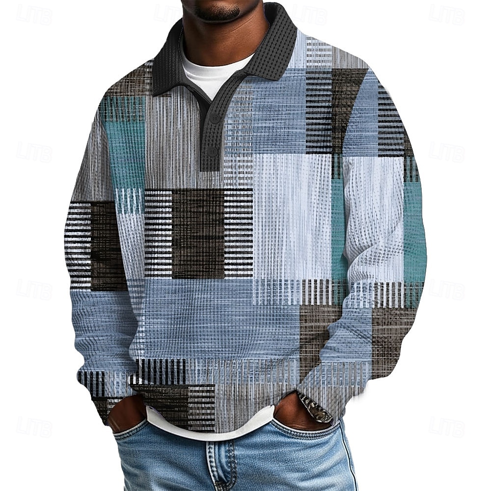 Per uomo Blocco di colori Geometrico Magliette Polo a Nido d'Ape Testurizzato Manica Lunga Magliette polo Bavero Abbigliamento Sportivo Casual Scuola Athleisure Abbigliamento quotidiano Stampa 3D del 2026 a $28.99 –P2