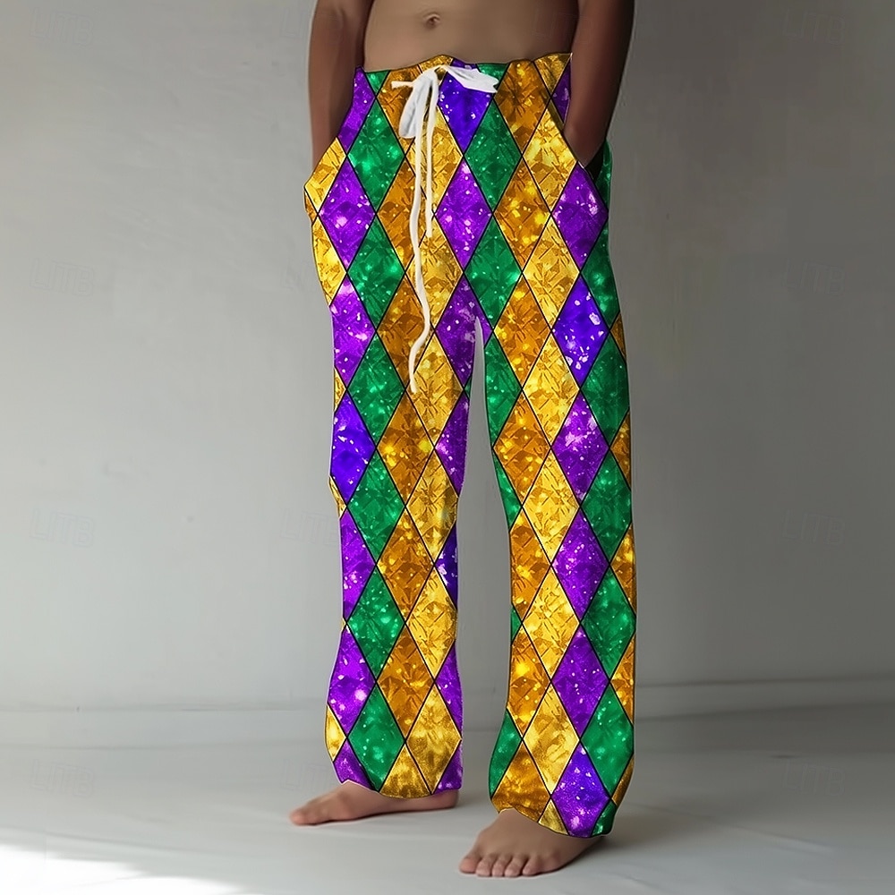 Martedì grasso Per uomo Rombo Carnevale Pantaloni casual Pantaloni Pantaloni Larghi Misura del girovita medio Moda Casual Feste Ferie Coulisse elastica in vita Pantaloni tipo lino con tasche del 2026 a $27.99 –P1