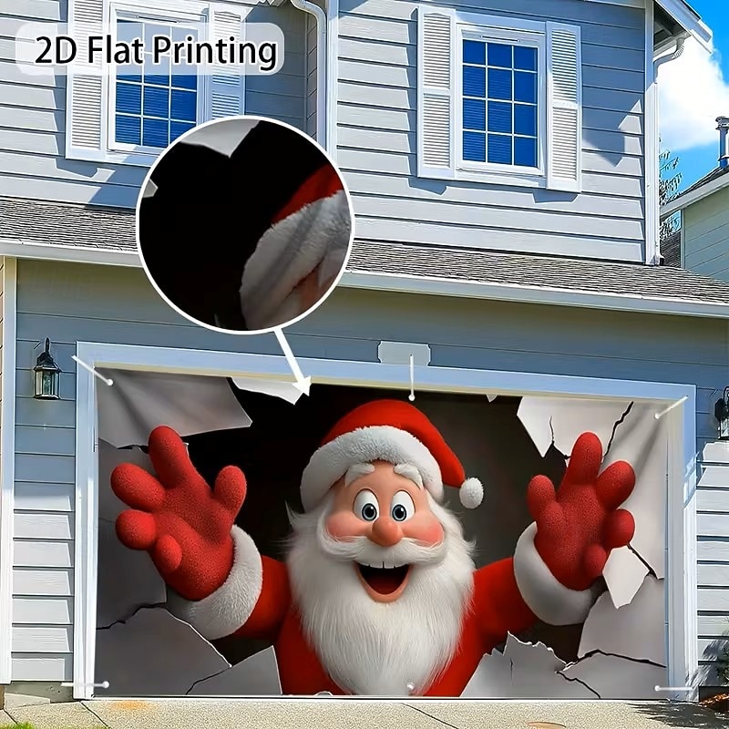 Christmas Garage Door Cover Santa Claus Breaking Through Wall Large Hanging Backdrop Outdoor Holiday Wall Banner Yard Home Festive 3D Party Decoration Seasonal Christmas Scene 2026 - $19.99 –P5