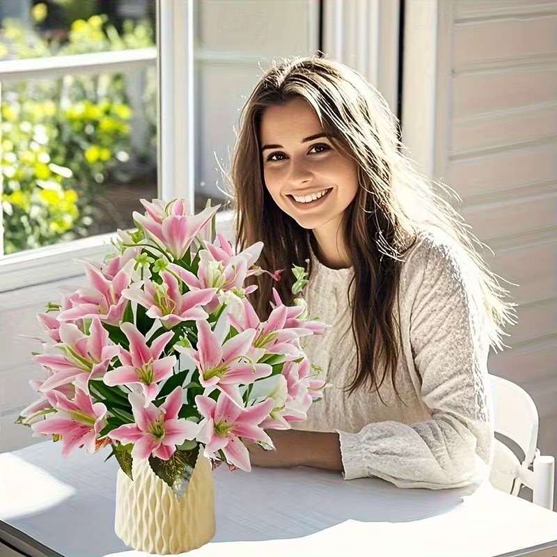 18 Head Artificial Lily Flowers - Elegant Faux Blooms, Perfect for Weddings, Parties, Christmas, Thanksgiving Decorations, Living Room, Bedroom, Dining Table Styling, and Instagram-Inspired Home Decor 2026 - $11.99 –P4
