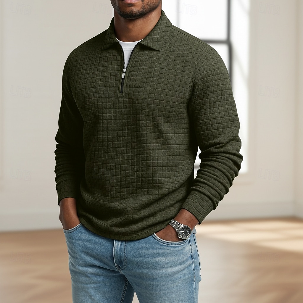 Homens Camisas Polo Waffle Textura Casual Ao ar livre Com Zíper Quarter Zip Manga Longa Moda Moderno Côr Sólida Textura Zip Up Primavera & Outono Todas as Estações Normal Preto Branco Vinho Azul de 2026 por $18.99 –P4