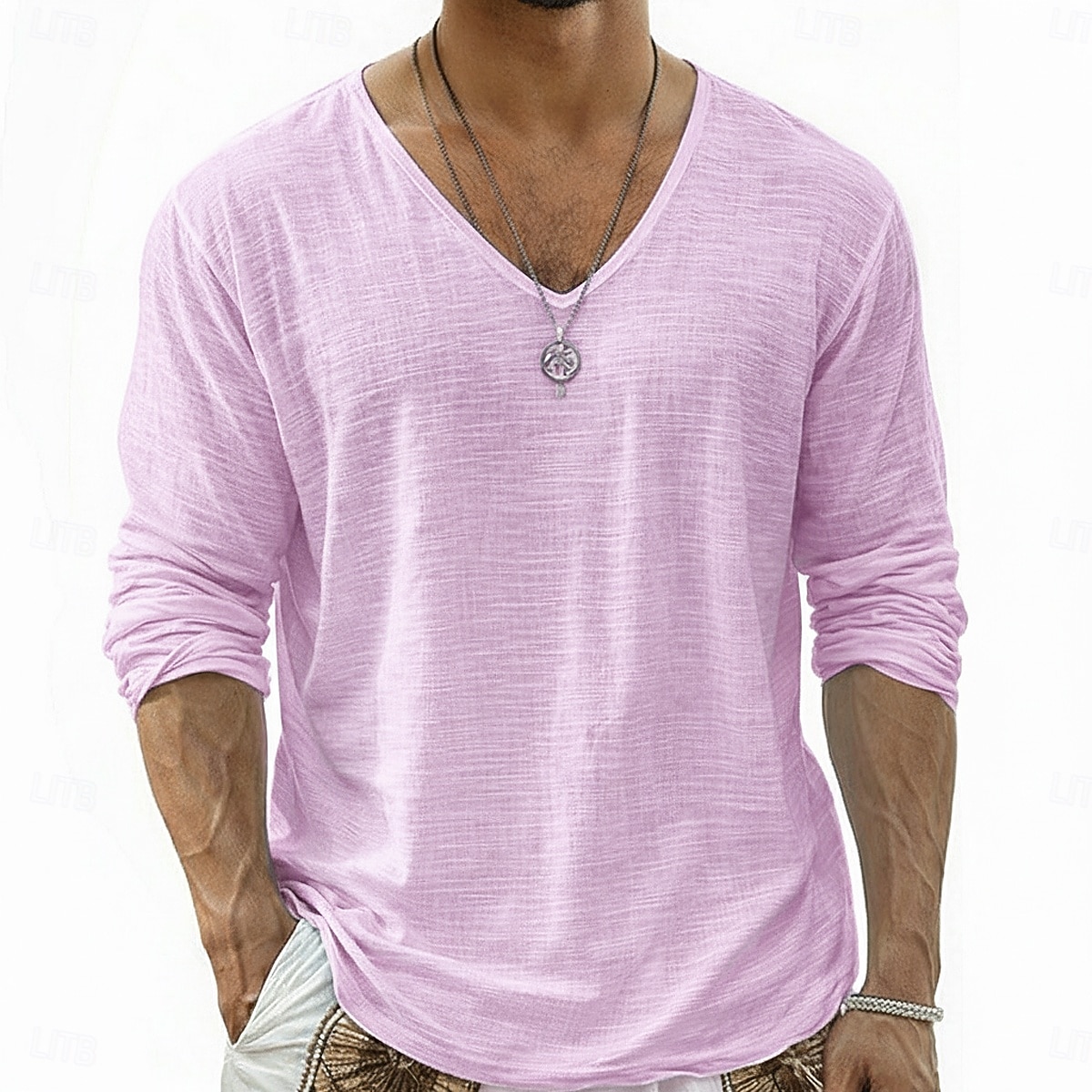 Муж. Футболка Футболка из льна Длинный рукав V-образный вырез Лето Весна Весна лето Сплошной цвет Полотняное плетение Повседневные На каждый день Уличный стиль Гладкая ткань 2026 - $20.99 –P8