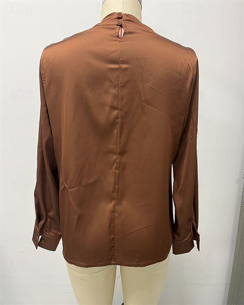 Per donna Camicia Elegant Top in raso Blusa Arricciato Patchwork Drappeggiato Tinta unica Semplice Elegante Vintage Signore Manica Lunga Scollo a Cascata Top Regolari Quotidiano Lavoro Ferie Marrone del 2026 a $26.99 –P2