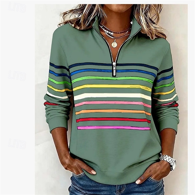 Dámské Svetrová mikina Slátanina Tisk Čtvrtletní zip Bez vzoru Proužky Elegantní Teplé Klasické Dlouhý rukáv Do V Běžné topy Ležérní Domů Práce Trávová zelená Tmavomodrá Šedá Podzim Zima 2026 - $12.99 –P2