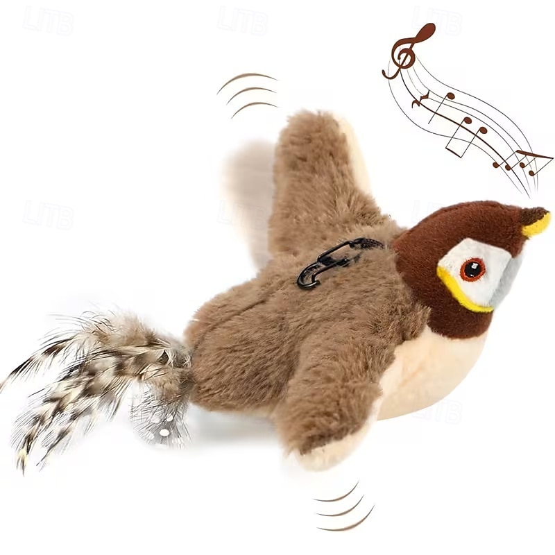 Jouet oiseau couineur rechargeable pour chats &Chiens - jouet interactif pour animaux de compagnie, conçu avec des plumes artificielles résistantes, un effet sonore réaliste et rechargeable par USB. de 2026 ? $24.99 –P5