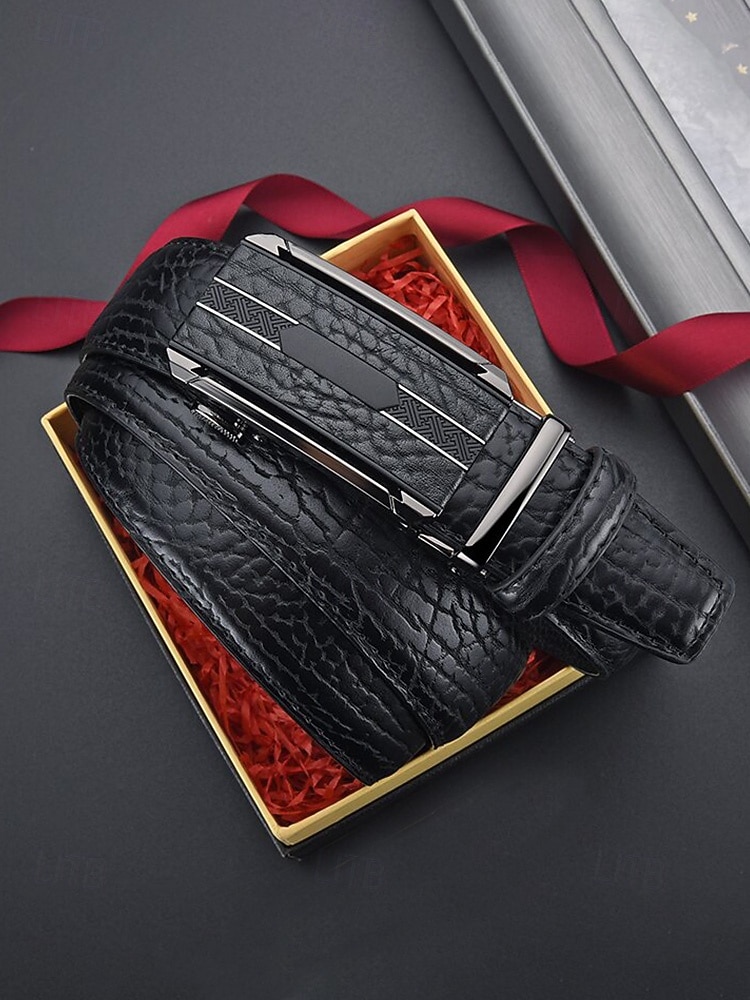 cintura da uomo in similpelle, fibbia automatica con finitura testurizzata, stile classico formale, colori nero e caffè, per matrimoni, abbigliamento da lavoro e abiti casual eleganti del 2026 a $11.99 –P3