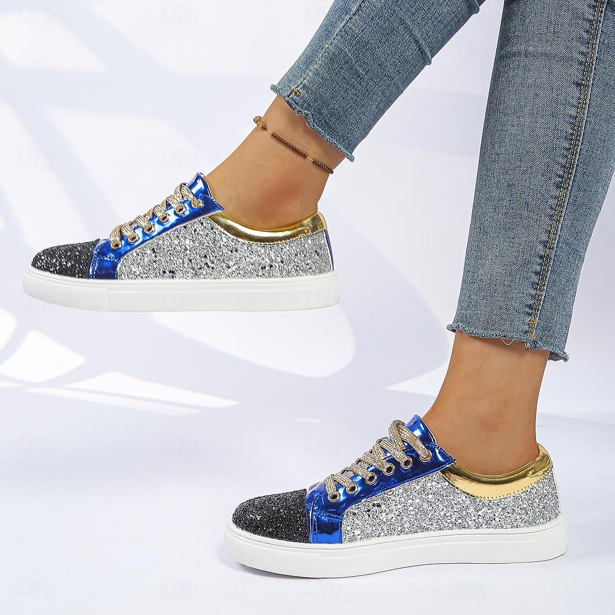 Pentru femei Casual Toc Drept Vârf rotund Casual Imitație Piele Dantelat Argintiu Roșu+albastru 2026 - $34.99 –P12