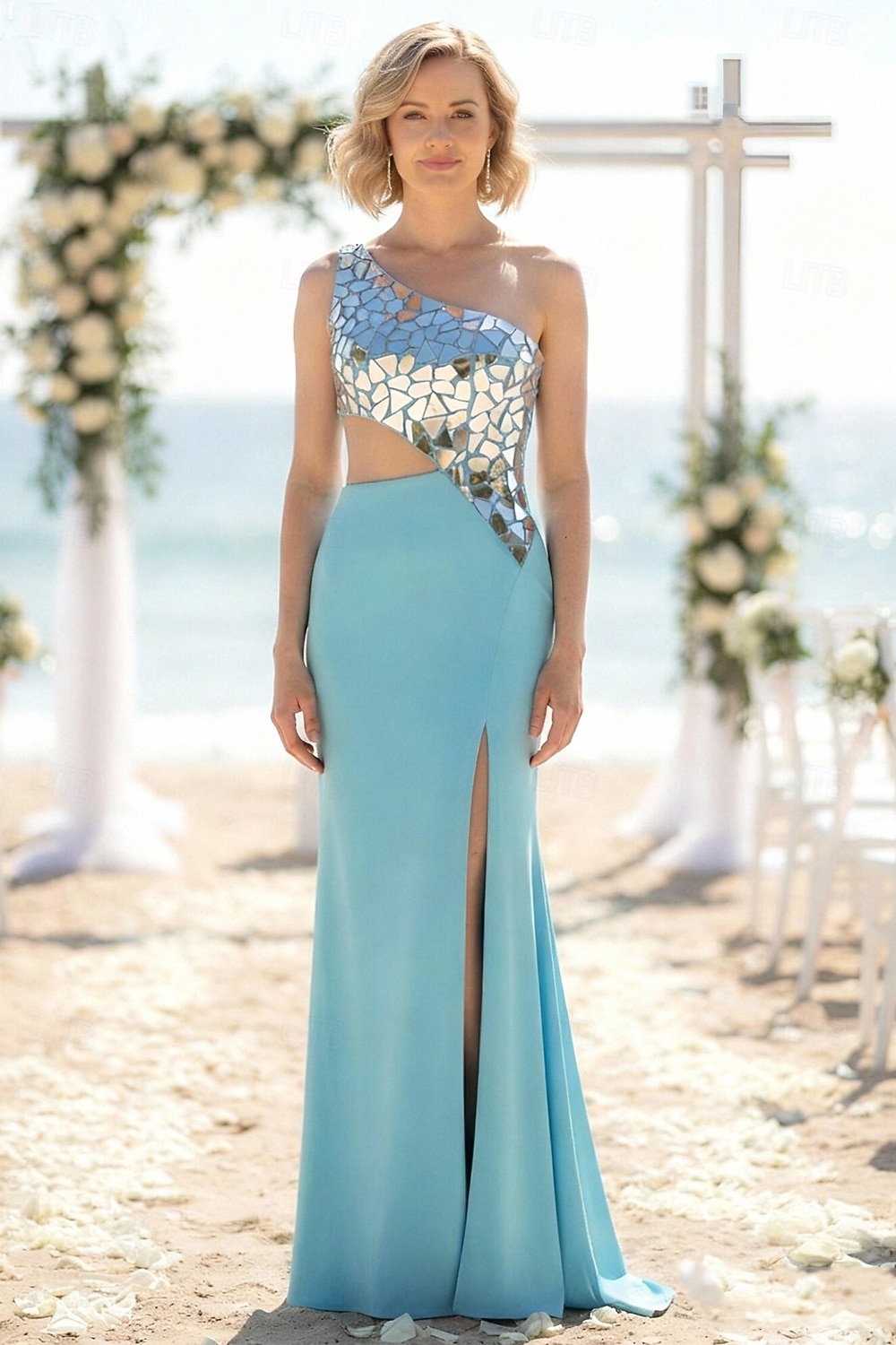 Sheath Column Sweep Brush Train Asymmetrical Prom Dress Beaded Eembroidered Party Dress Wedding Guest Dresses Party Glittering Sleeveless One Shoulder Prom Wedding with Sequin 2026 - $183.99 –P1