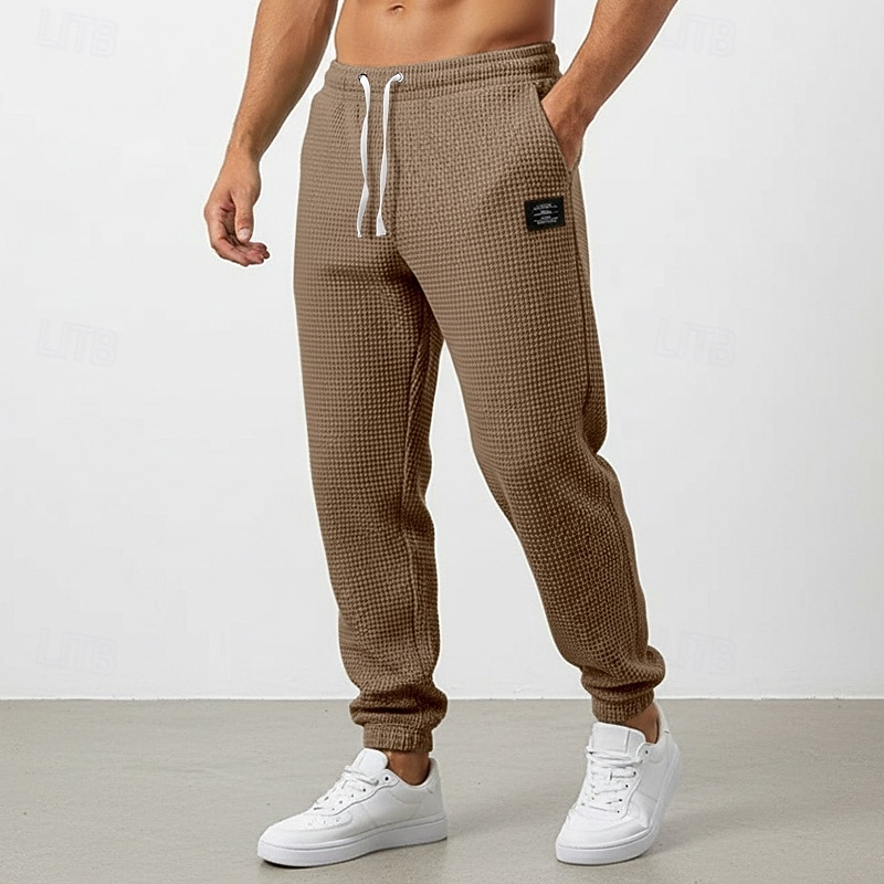 Homens Waffle Calças Esportivas Corredores Calças Calça casual Com Cordão Punho com Elástico Côr Sólida Conforto Comprimento total Diário Ao ar livre Streetwear Férias Moda Preto Branco Com Stretch de 2026 por $22.99 –P3