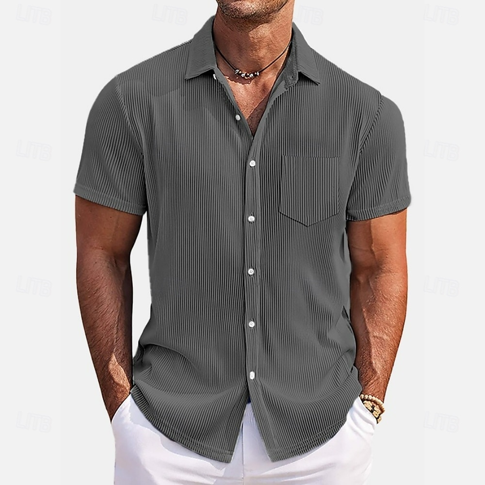 Men's Shirt Casual Shirt Corduroy Shirt Button Up Shirt Blue Black White Green Gray Short Sleeve Plain Lapel Casual Daily Pocket Clothing Apparel Fashion Modern Casual Comfortable 2026 - $24.99 –P1
