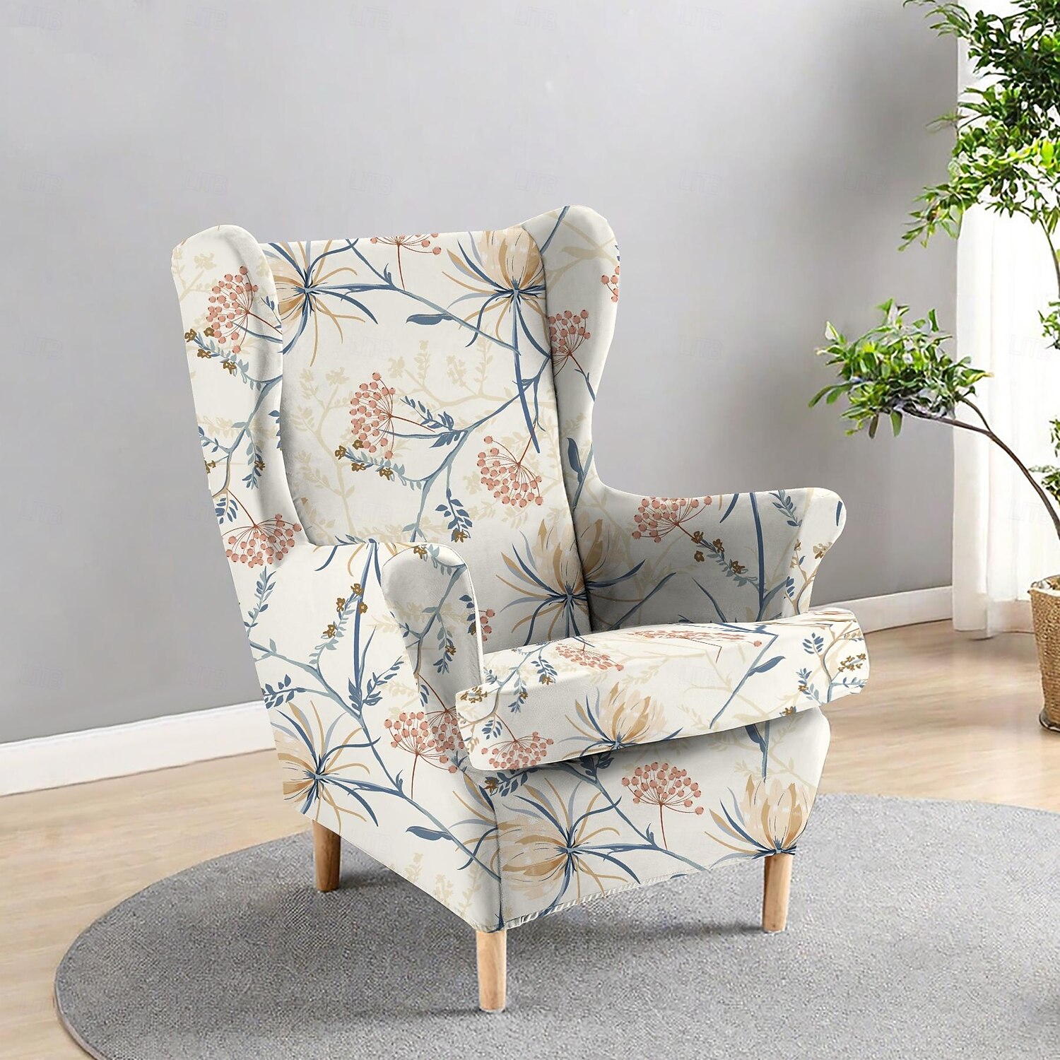 Funda para sillón orejero de poliéster con estampado geométrico, a rayas y flores, para sala de estar, dormitorio y oficina en casa. 2026 - $88.99 –P4