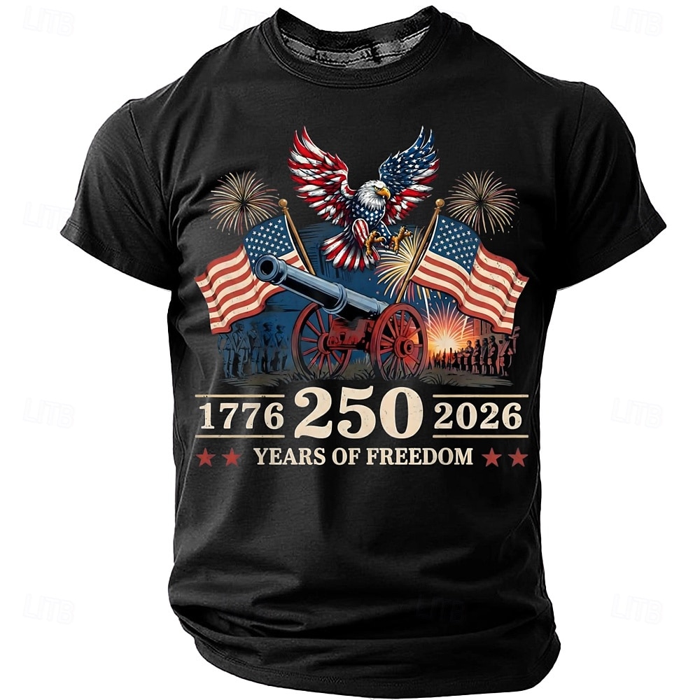 4 iulie 2026 250 de ani Ziua Memoriei T-shirt Bărbați cu imprimeu 3D Steagul SUA cu guler rotund și mânecă scurtă De Zi cu Zi 2026 - $22.99 –P1