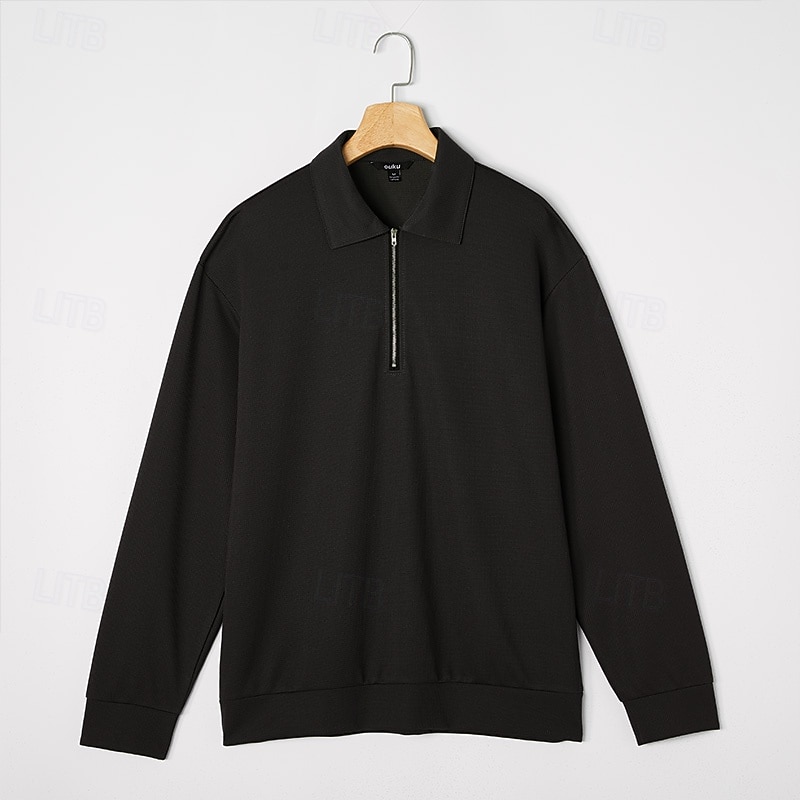 Voor heren Wafel Poloshirts Met Textuur Casual Buiten Kwart ritssluiting Lange mouw Modieus Modern Effen Kleur Met Textuur Gebreid Lente & Herfst Alle seizoenen Ruim Passend Zwart Marineblauw 2026 - $25.99 –P17