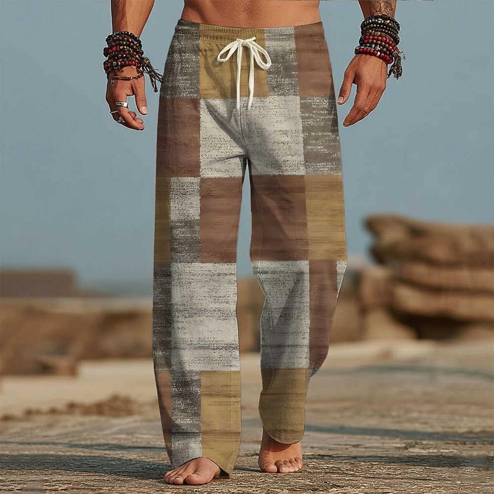Per uomo Geometrico Blocco di colori Patchwork Pantaloni Pantaloni casual Pantaloni Larghi Misura del girovita medio Moda Casa All'aperto Vacanza Coulisse elastica in vita Pantaloni tipo lino con del 2026 a $27.99 –P4