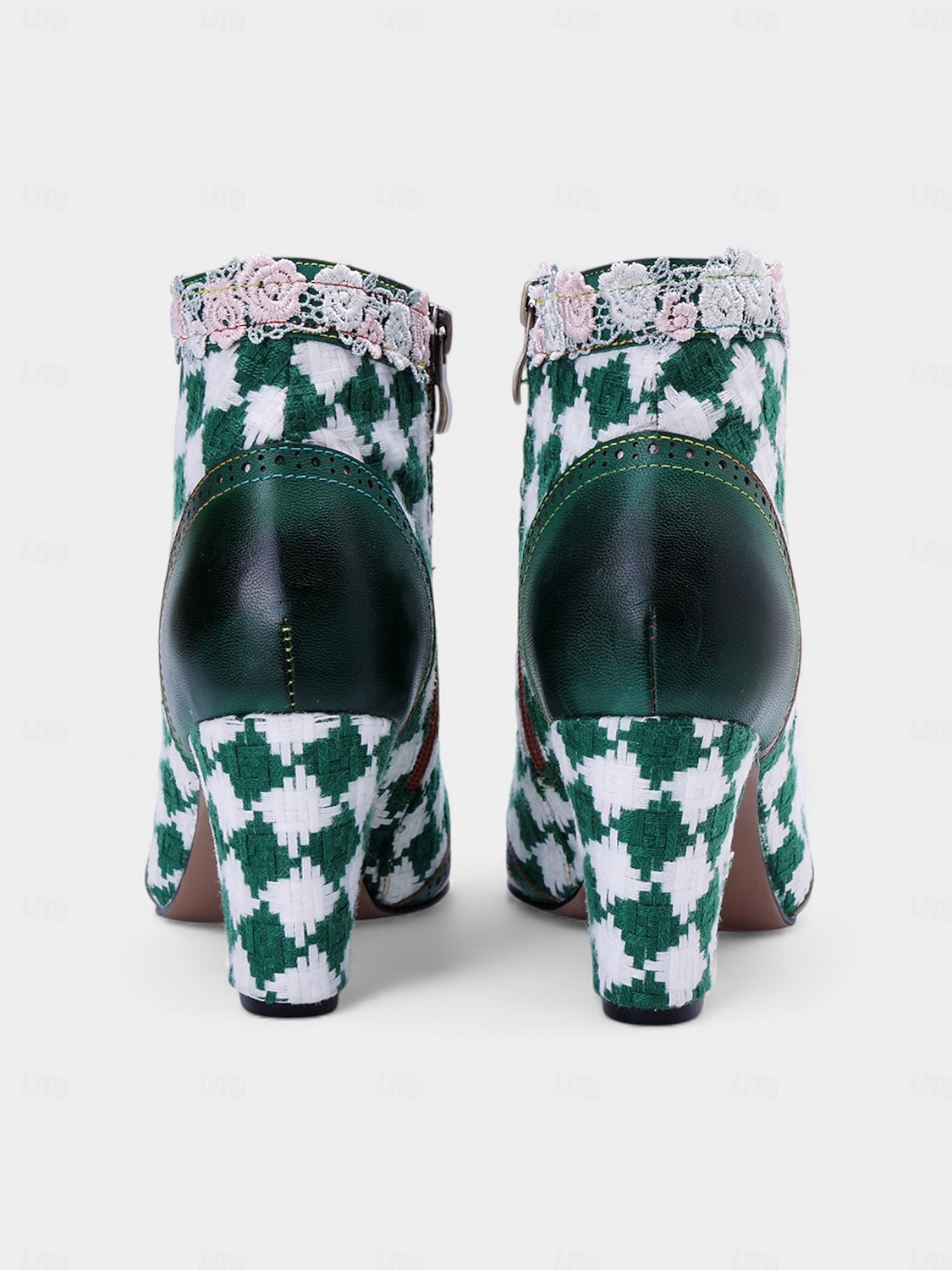 Bottes à talons à carreaux verts pour femmes – Style de carnaval vintage avec détails en dentelle parfaites pour le carnaval les festivals et les soirées costumées de 2026 ? $109.99 –P3
