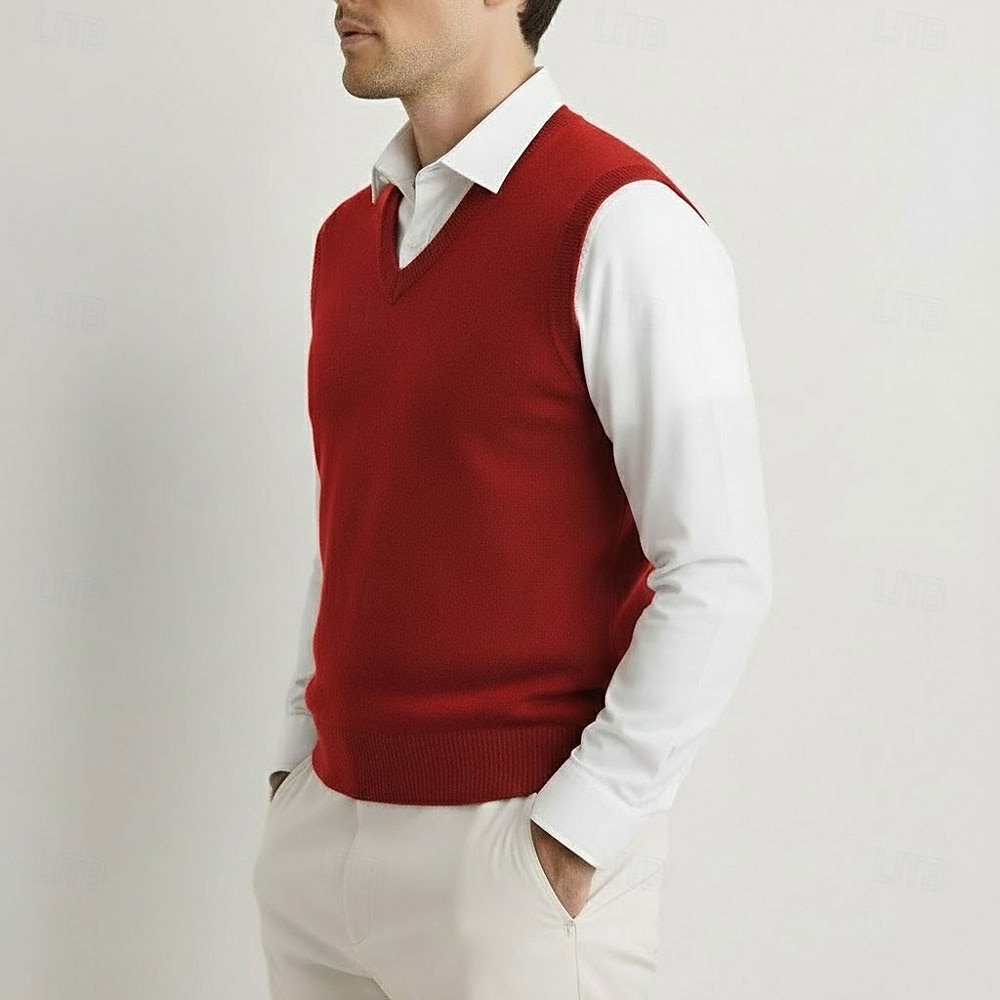 Ανδρικό γιλέκο από κασμίρ υψηλής ποιότητας με λαιμόκοψη V από καθαρό μαλλί, κλασικό πλεκτό πουλόβερ, απαλό, ζεστό, αναπνεύσιμο 2026 - $62.99 –P9