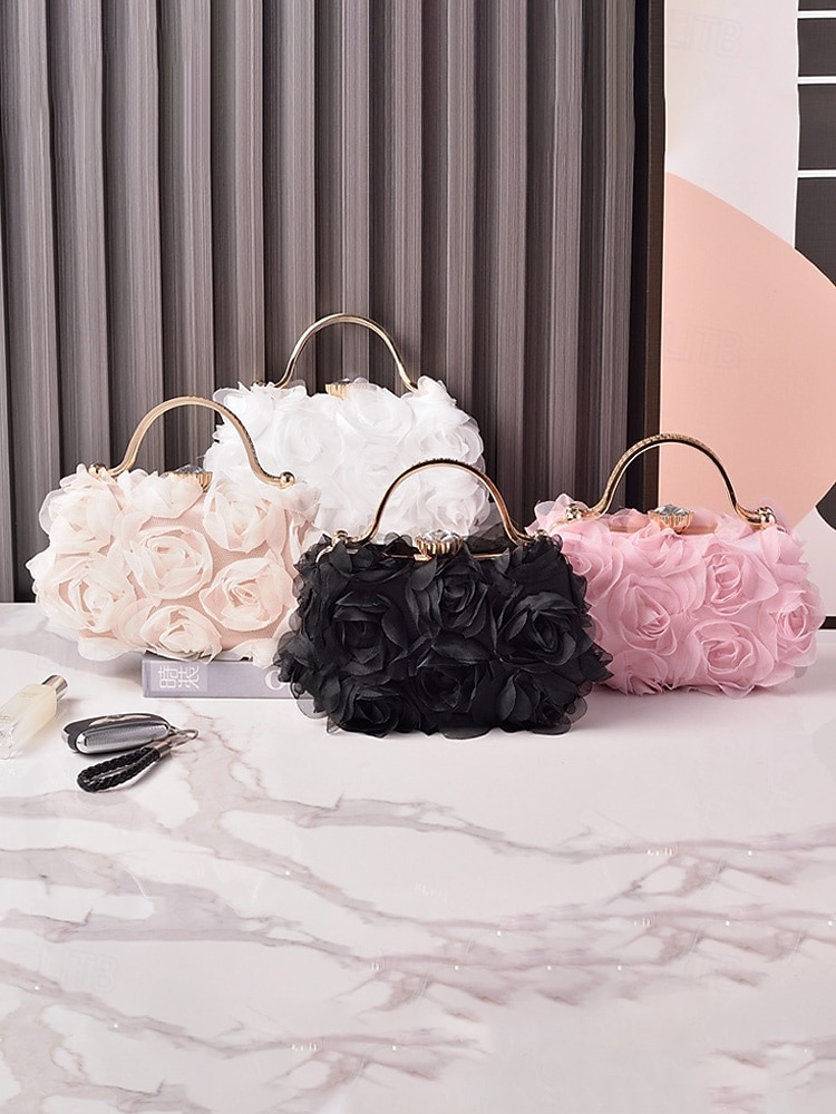 Women's Floral Evening Clutch Bag with Chain Shoulder Strap, Elegant Rose Appliqué Design, Multi-Color Formal Handbag for Weddings, Evening Parties & Banquets 2026 - $29.99 –P5