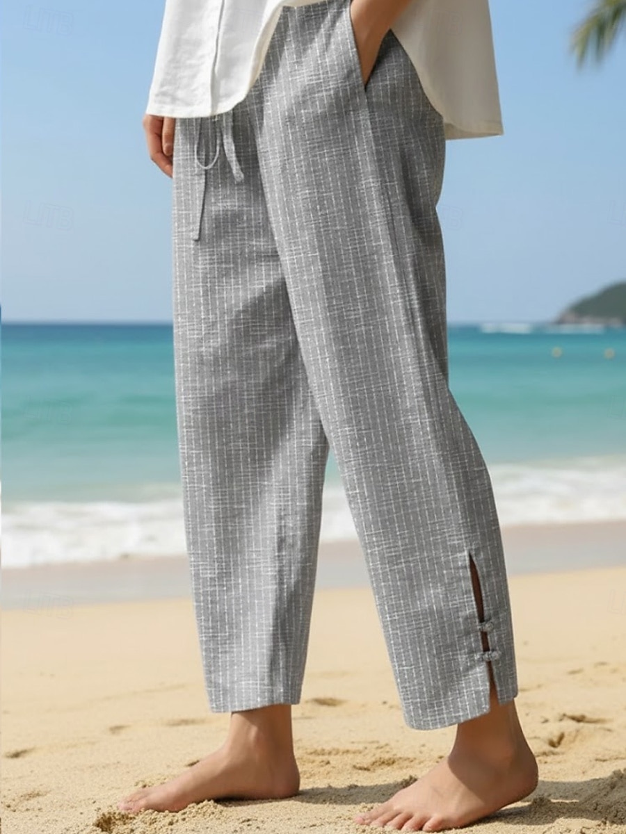 Women's Linen-Inspired Shorts Summer Pants Vacation Basic Ankle-Length Mid Waist Inelastic Blue Grey Black Khaki Summer Spring Regular Fit 2026 - $22.99 –P3