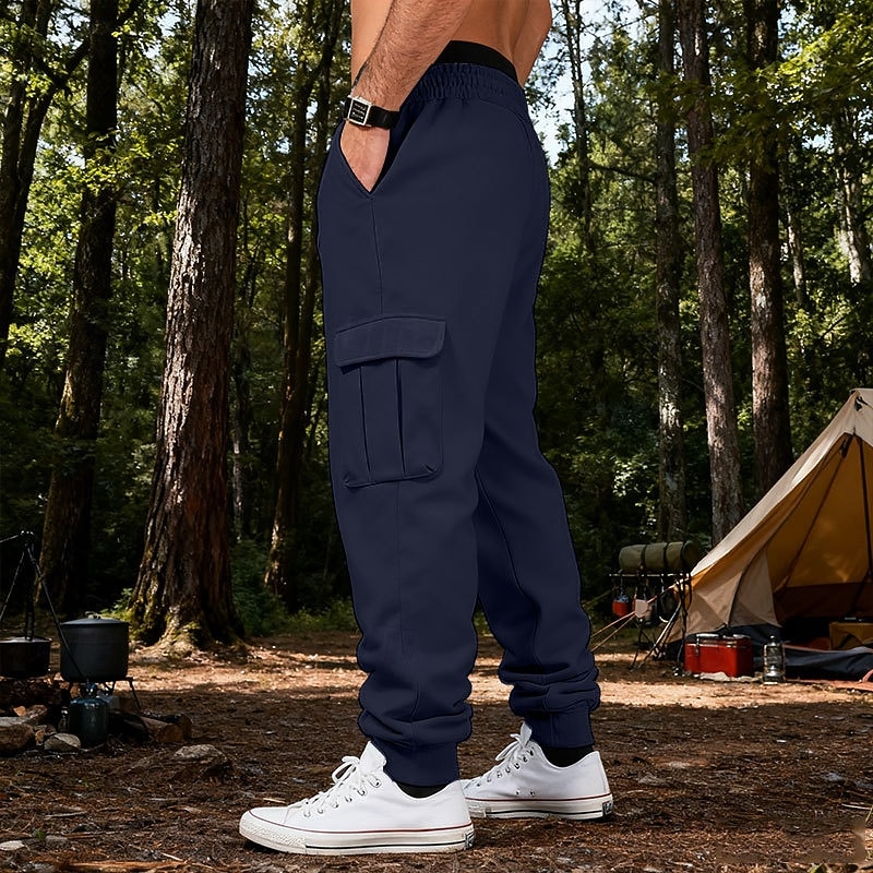 2026年 男性用 カーゴパンツ スウェットパンツ ズボン ストレートレッグスウェットパンツ ドローストリング ポケット 弾性ウエスト 平織り 履き心地よい ソフト カジュアル 日常 アウトドア 旅行度假风 ファッション ブルー ホワイト  コレクション – $25.99 –P28