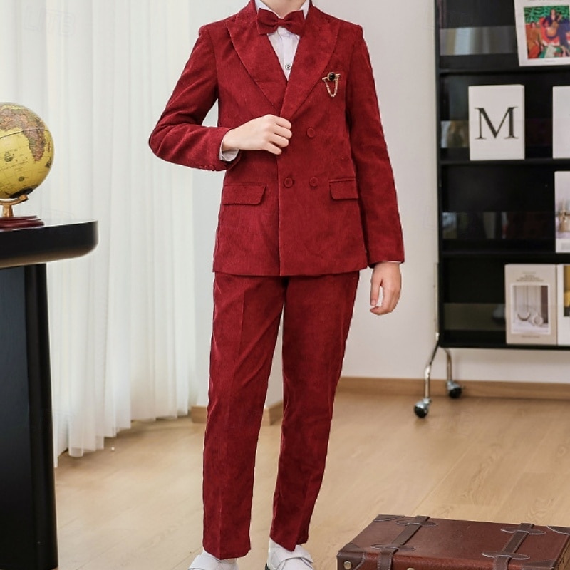 Traje de portador de anillos de 5 piezas, blazer para niños & pantalones  &camisas &Traje formal para niño, estilo casual, para exteriores, para fiestas, a la moda, básico, color liso, con bolsillos y 2026 - $63.99 –P2