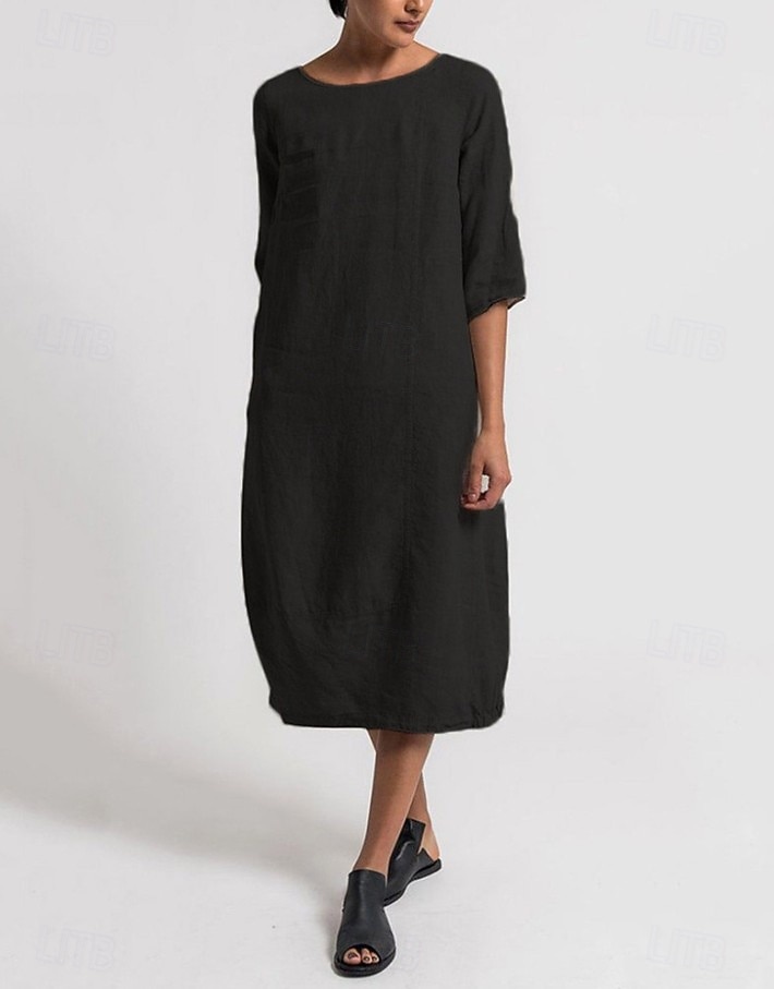 Damen Midikleid Sommerkleid Shiftkleid Urlaub Lässig Boho Täglich Strand Ferien Lässiger Schnitt Einfach Dreiviertelarm Rundhalsausschnitt Marineblau Schwarz Rote Hellgrau Sommer Frühling 2026 - $22.99 –P3